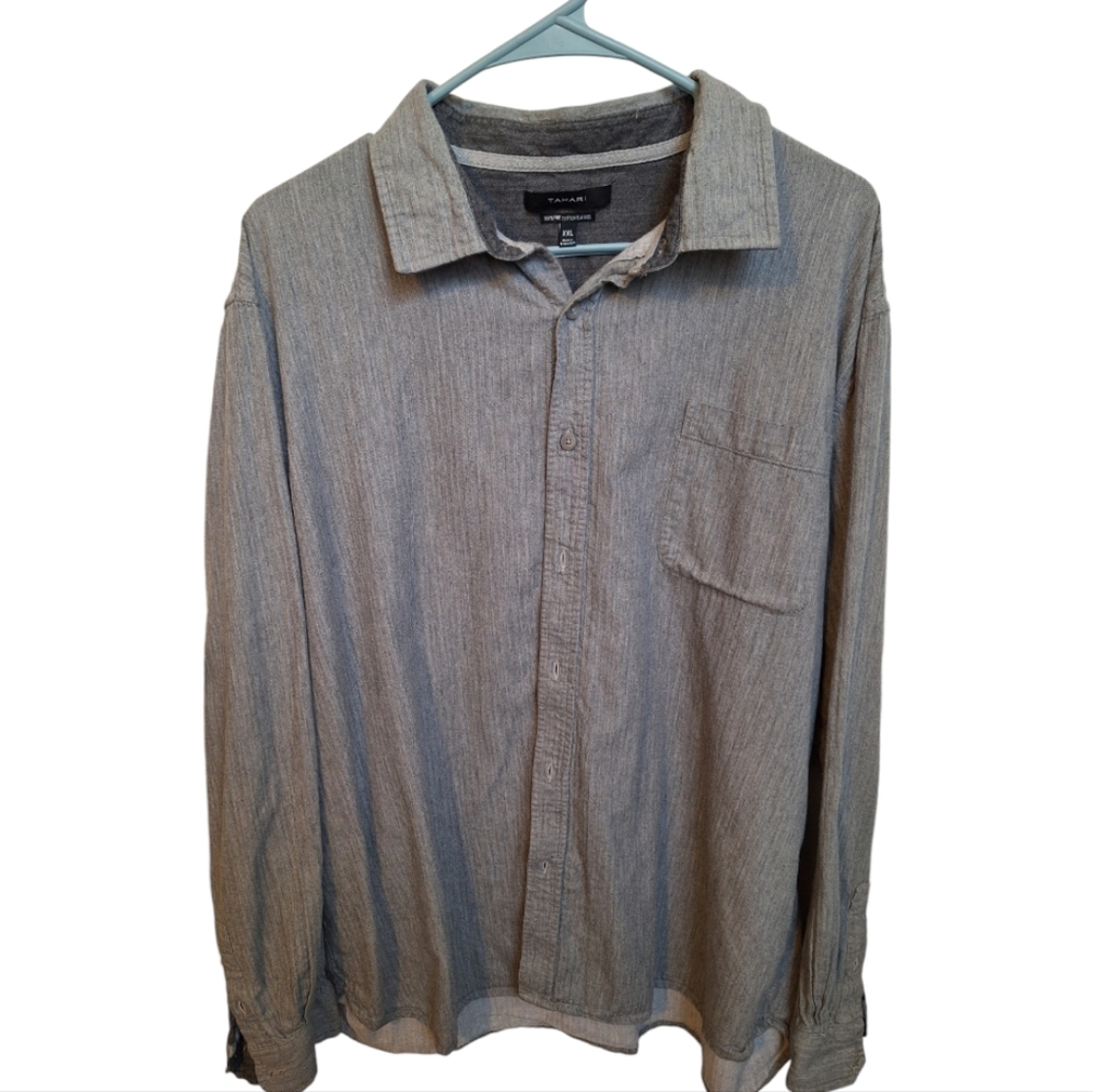 Tahari 100% Fine Cotton Flannel Herringbone Melange Button Shirt Men's Size XXL
